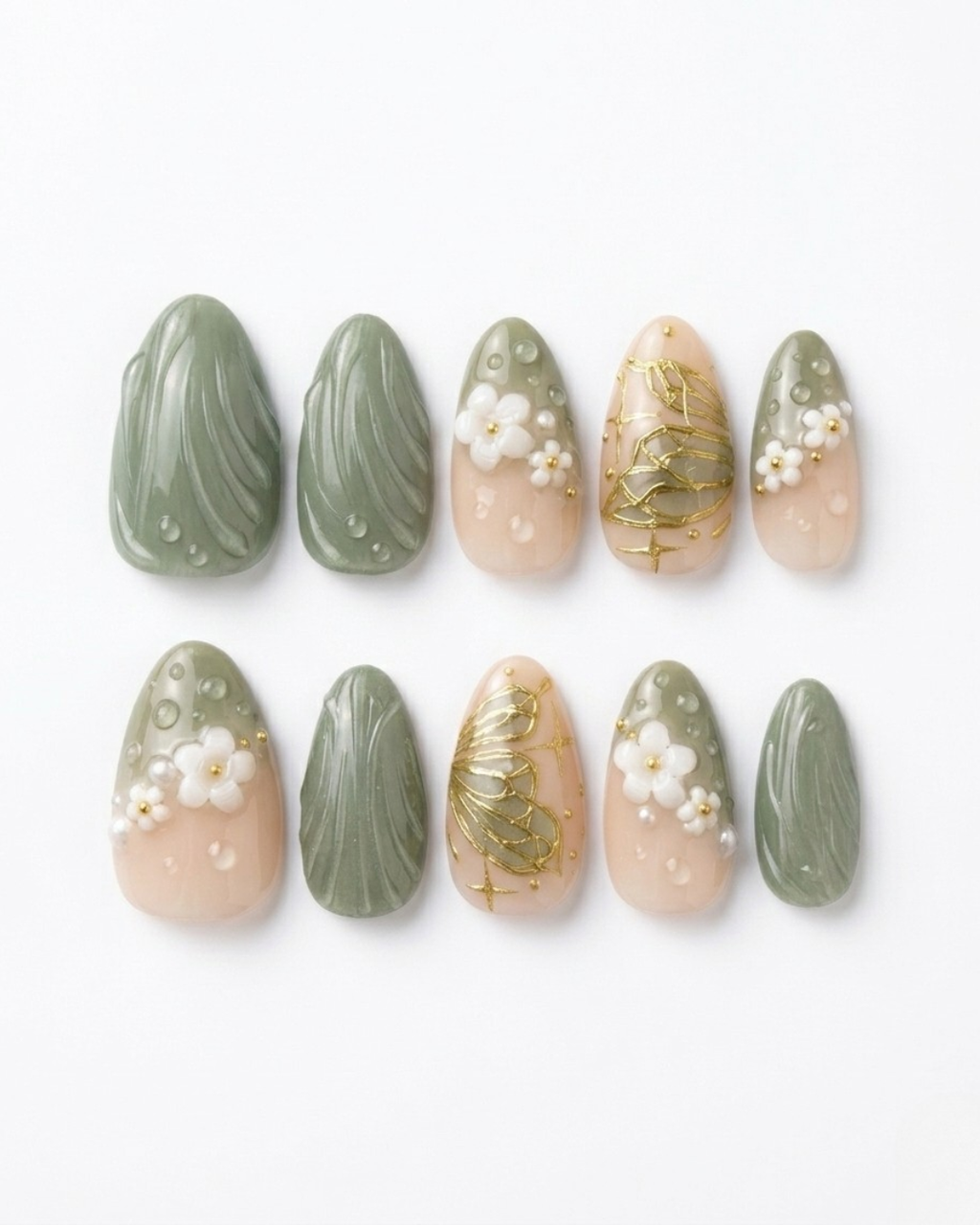 Press-on Nails — Short Almond | Meadow Dew | Nenelemon