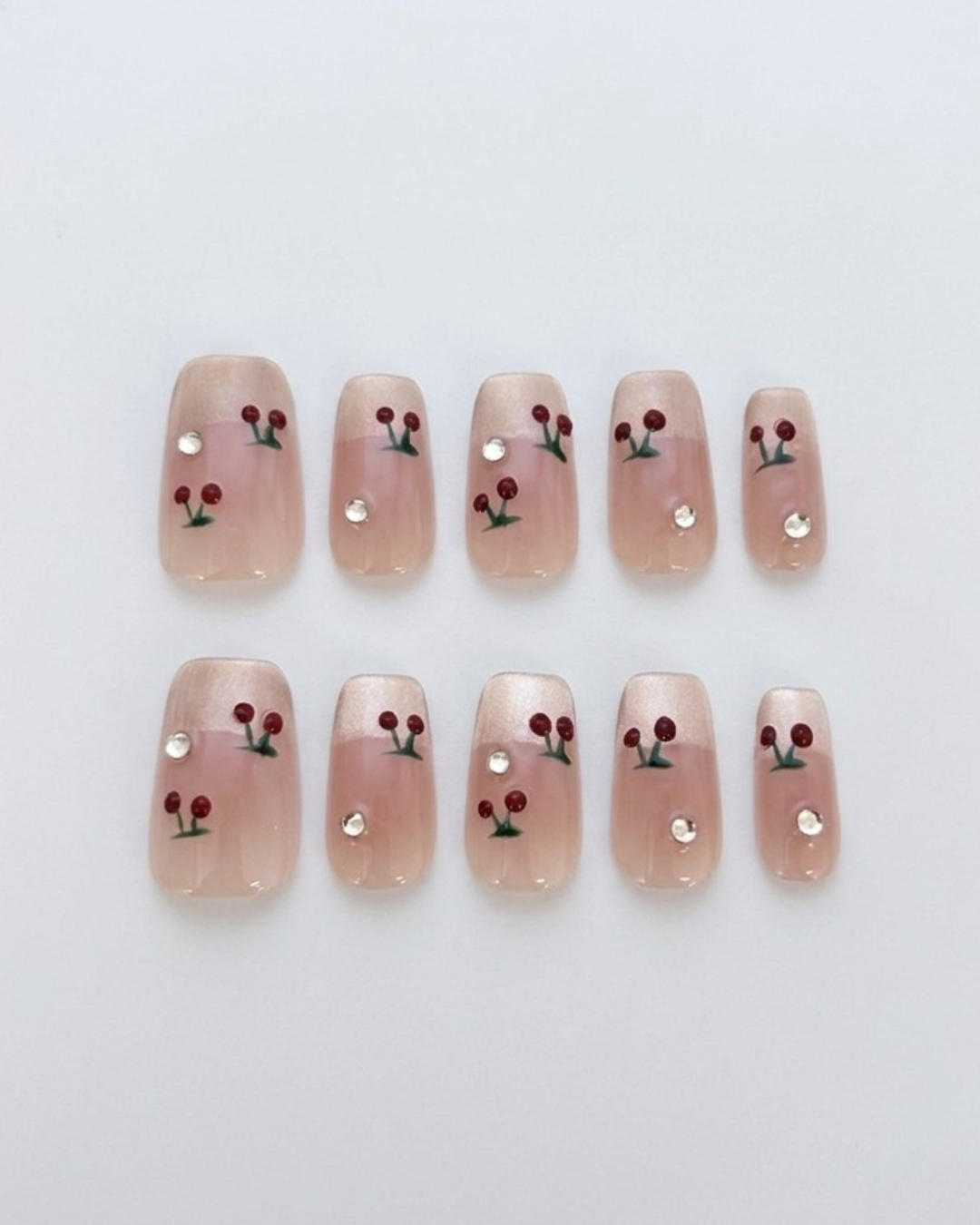 Uñas Postizas Cuadradas Medianas Cherry Orchard