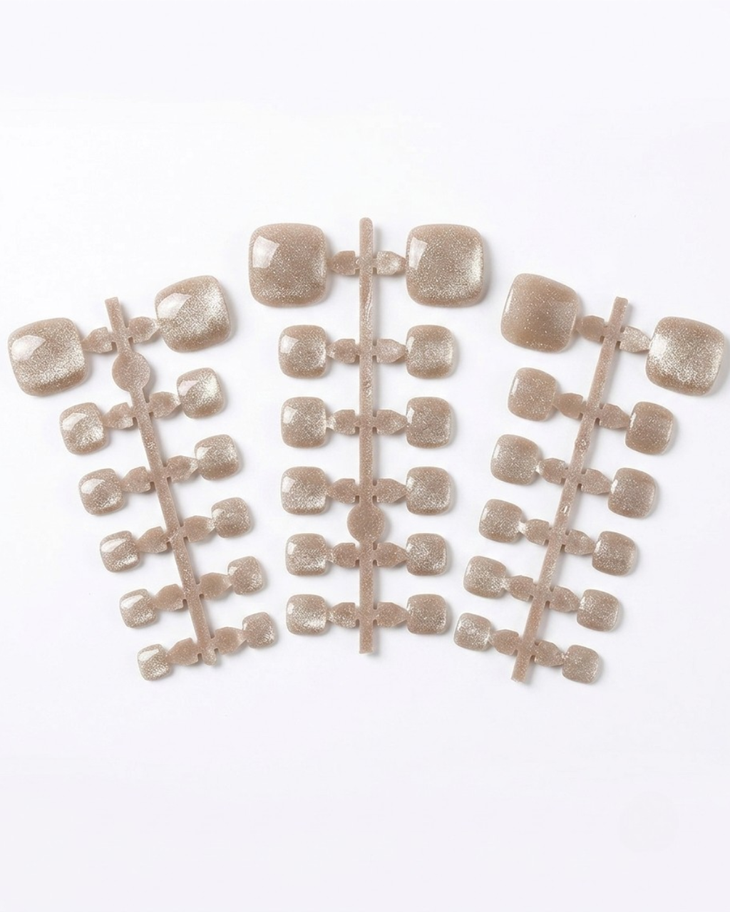 Champagne beige, cat-eye, press-on toenails, short squoval, soft gel, reusable