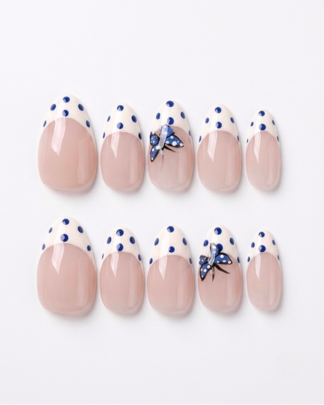 French, press-on nails, short almond, soft gel, reusable