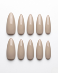 Beige, press-on nails, long almond, soft gel, reusable
