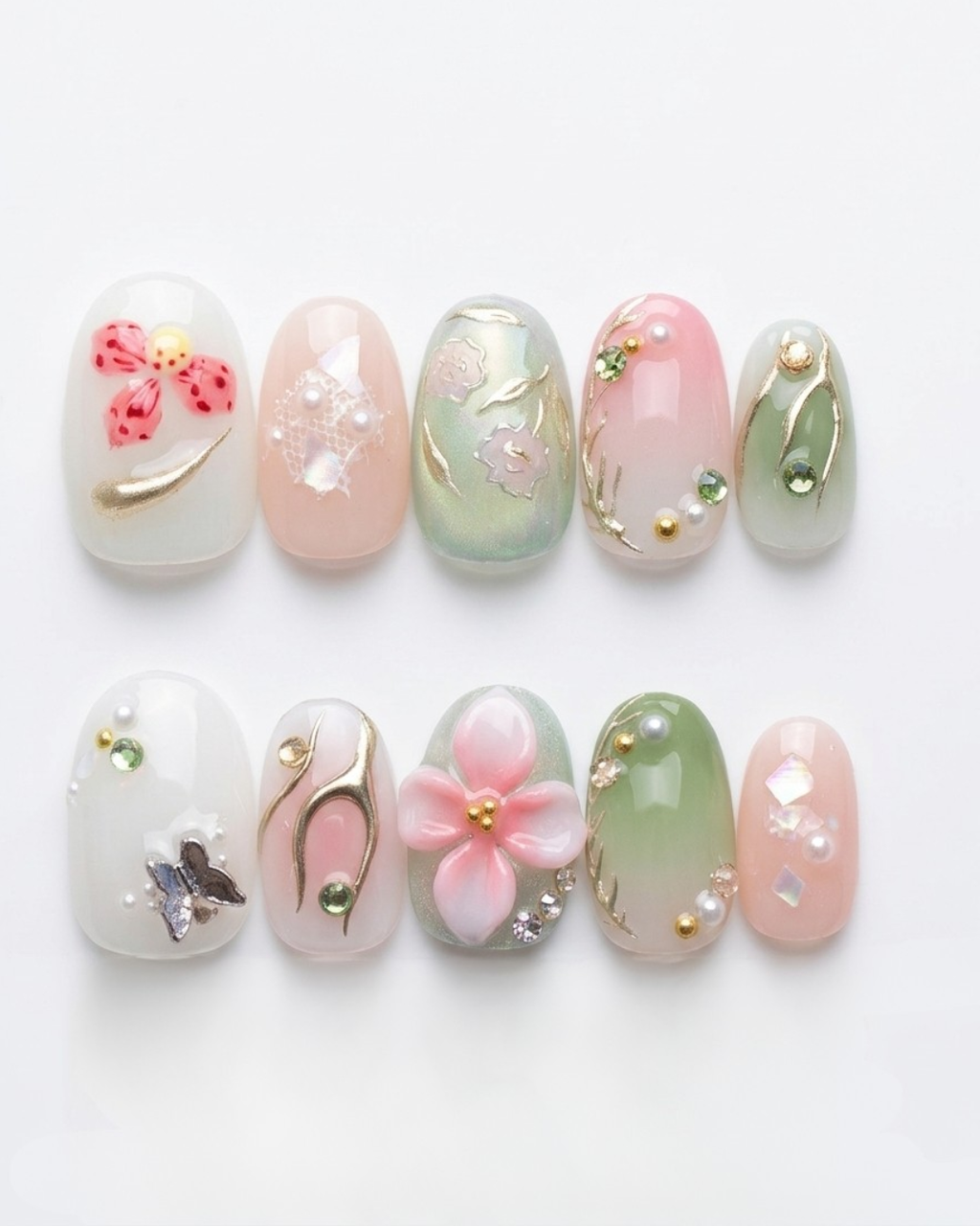 Press-on nails, short oval, soft gel, reusable, 3D