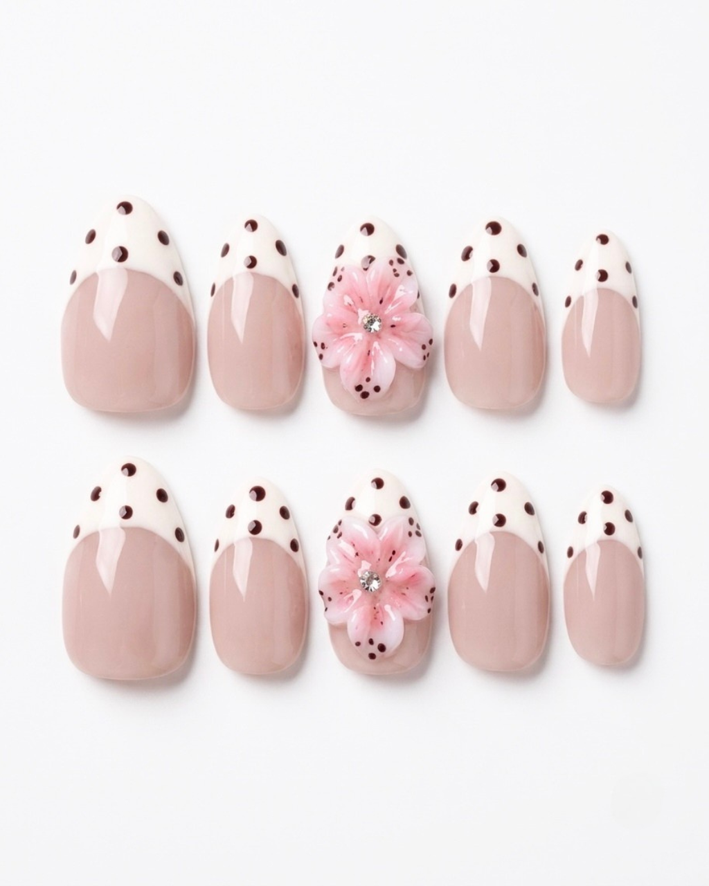 French, press-on nails, short almond, soft gel, reusable, 3D
