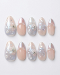 Press-on nails, short almond, soft gel, reusable, 3D