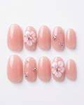 Blush pink, press-on nails, short oval, soft gel, reusable, 3D
