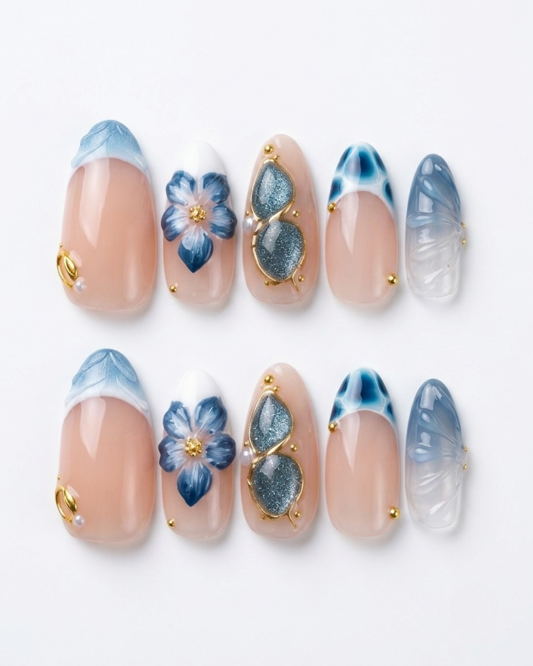 Press-on nails, short almond, soft gel, reusable, 3D