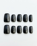 Black, press-on nails, short square, soft gel, reusable