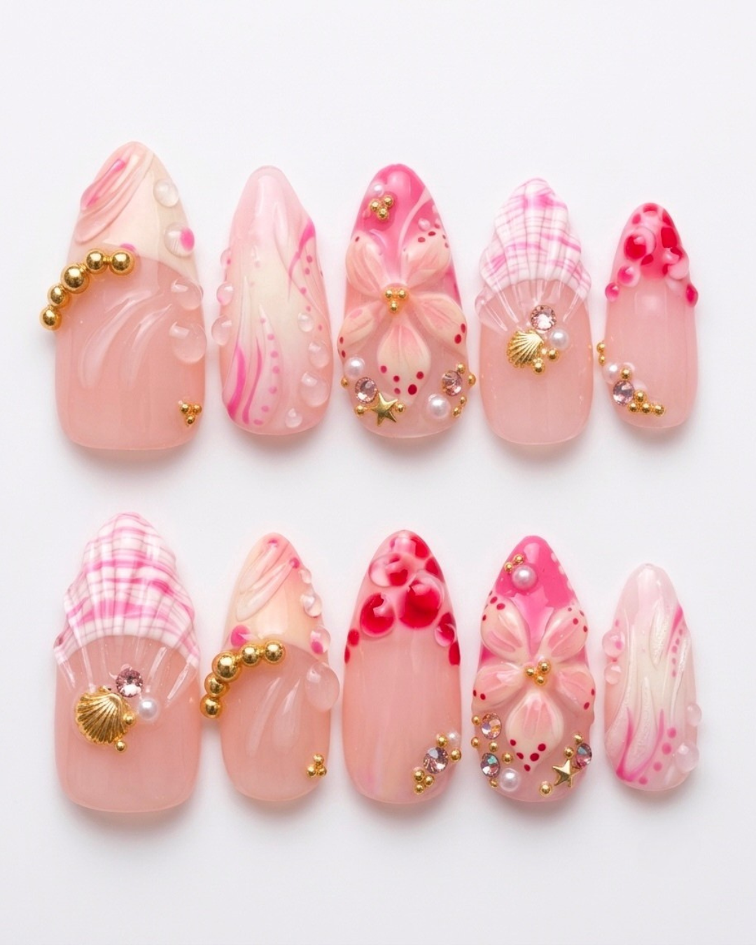 Press-on nails, short almond, soft gel, reusable, 3D