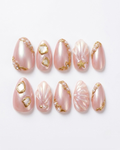 Blush pink chrome , press-on nails, short almond, soft gel, reusable, 3D