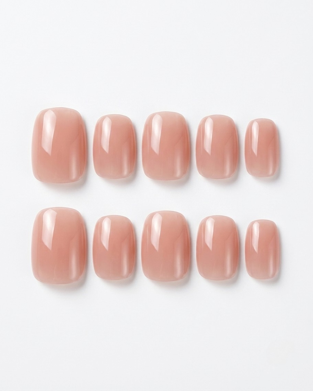 Nude pink, press-on nails, short squoval, soft gel, reusable