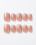 Nude pink, press-on nails, short squoval, soft gel, reusable