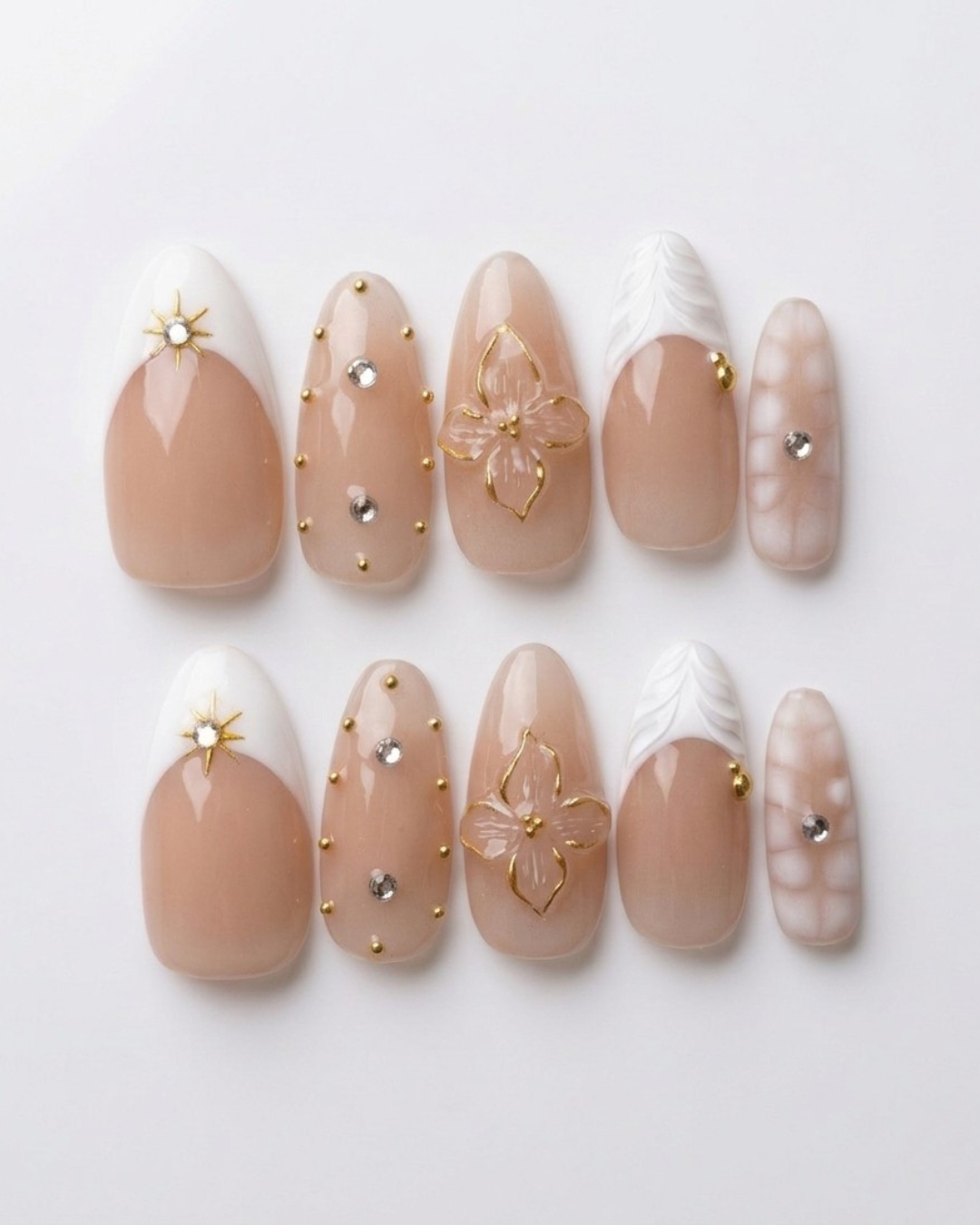 Press-on nails, medium almond, soft gel, reusable, 3D