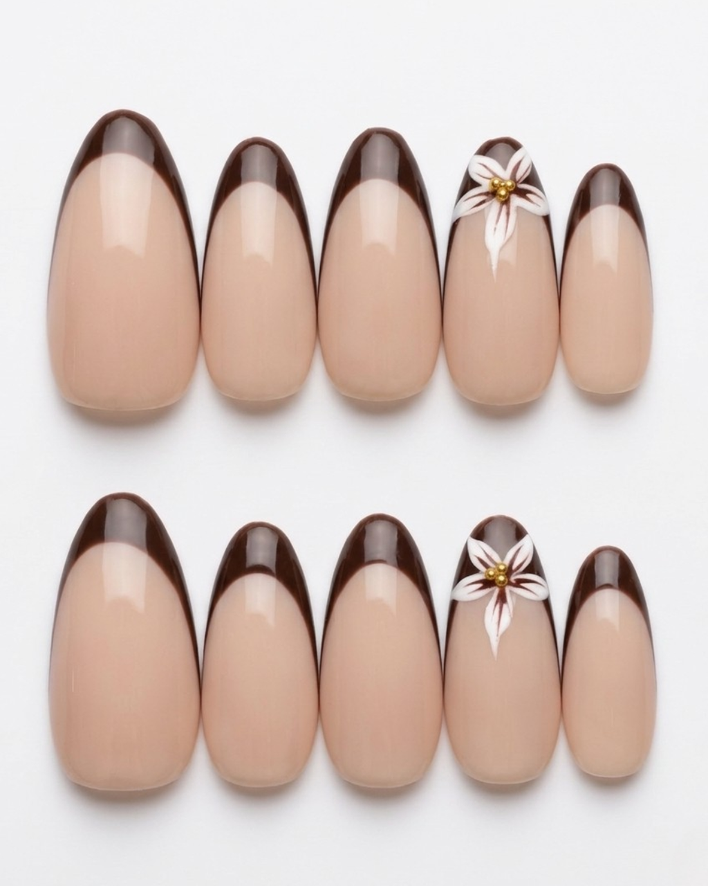 French, press-on nails, medium almond, soft gel, reusable, 3D