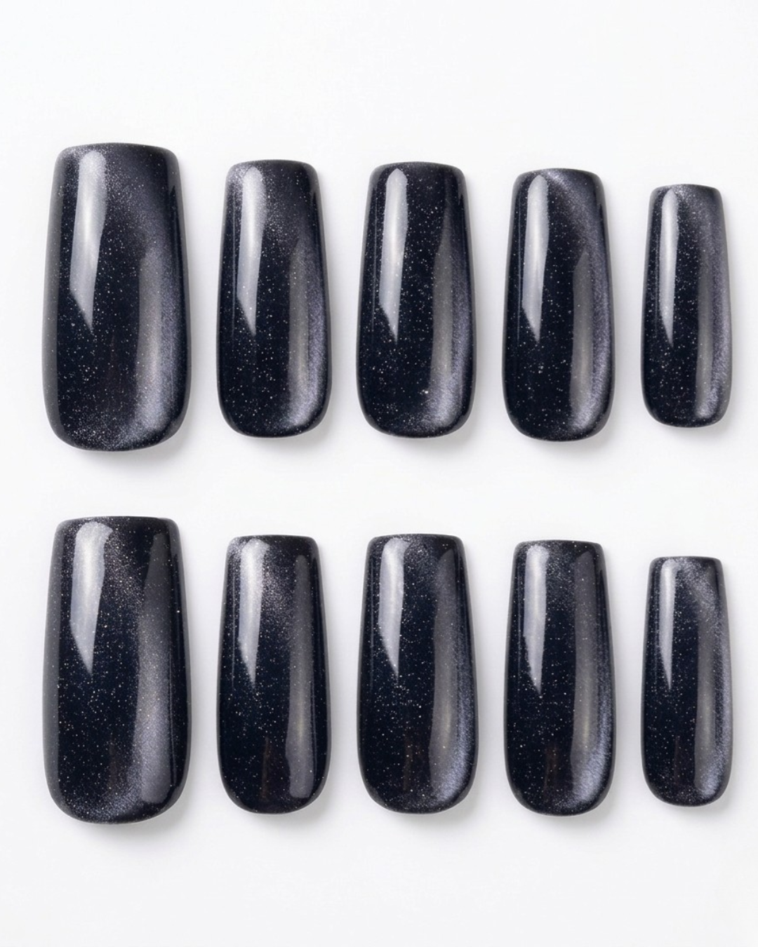 Dark purple, cat-eye, press-on nails, medium-long coffin, soft gel, reusable