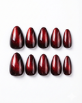 Red, cat-eye, press-on nails, short almond, soft gel, reusable