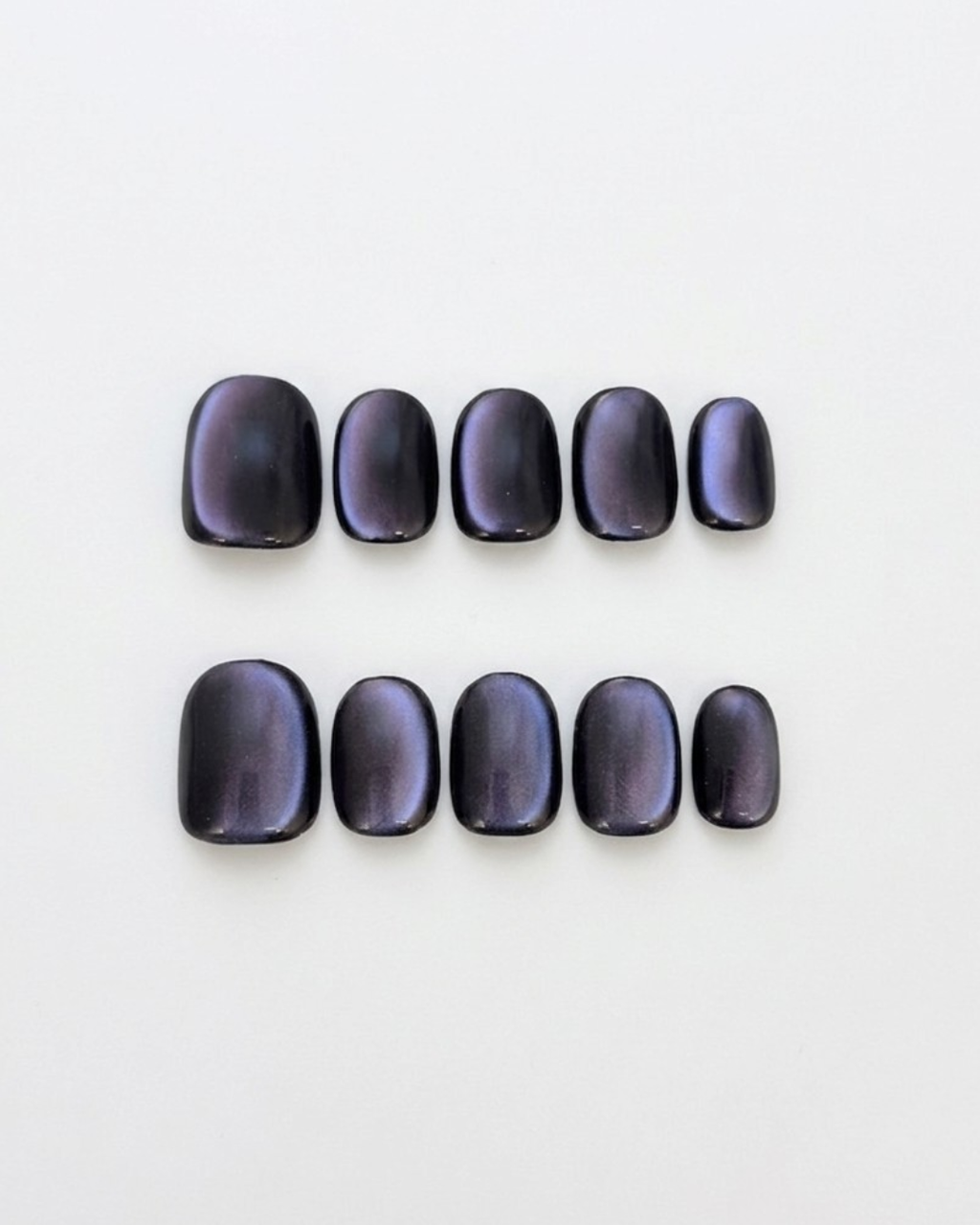 Purple, cat-eye, press-on nails, short round, soft gel, reusable