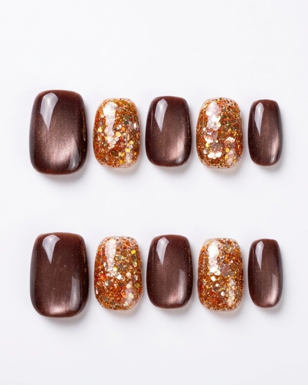 Cat-eye, press-on nails, short square, soft gel, reusable