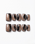 Bronze, cat-eye, press-on nails, short square, soft gel, reusable