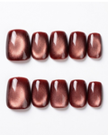 Burgundy, cat-eye, press-on nails, short squoval, soft gel, reusable