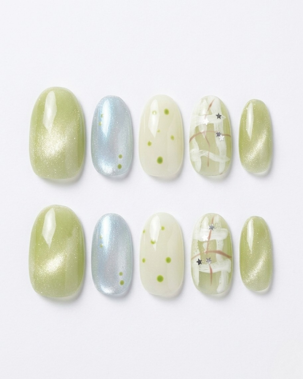 Cat-eye, press-on nails, short oval, soft gel, reusable