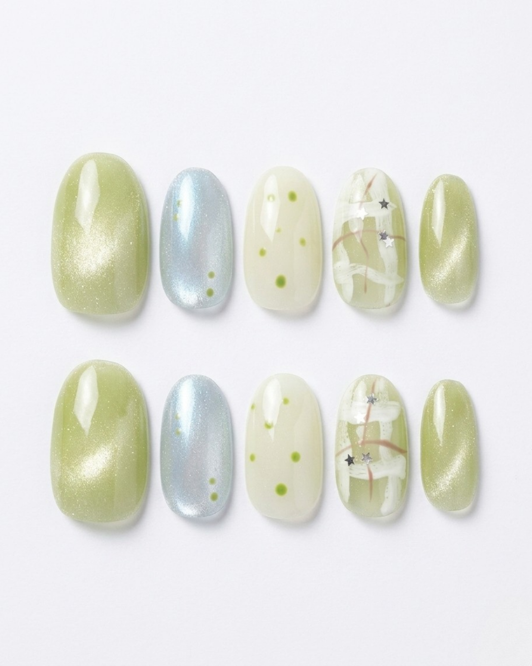 Cat-eye, press-on nails, short oval, soft gel, reusable