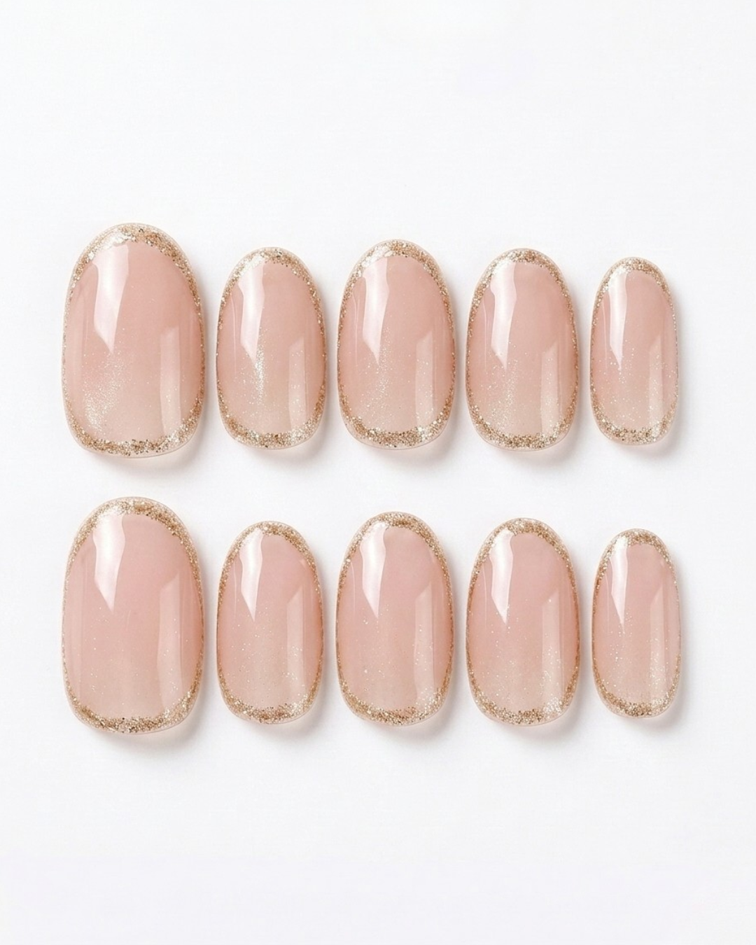 Blush pink, cat-eye, press-on nails, short oval, soft gel, reusable
