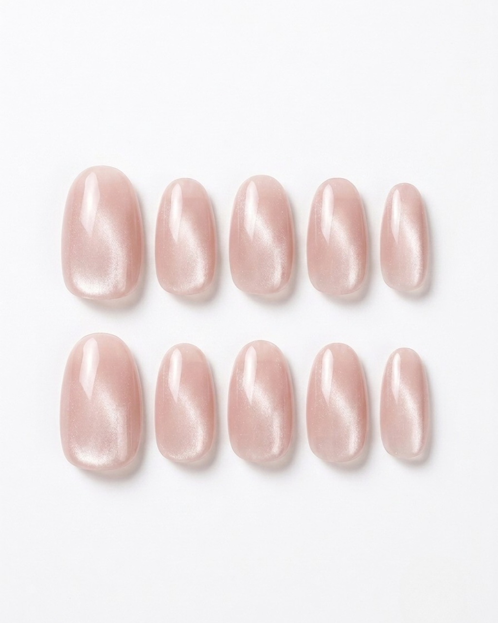 Blush pink, cat-eye, press-on nails, short oval, soft gel, reusable