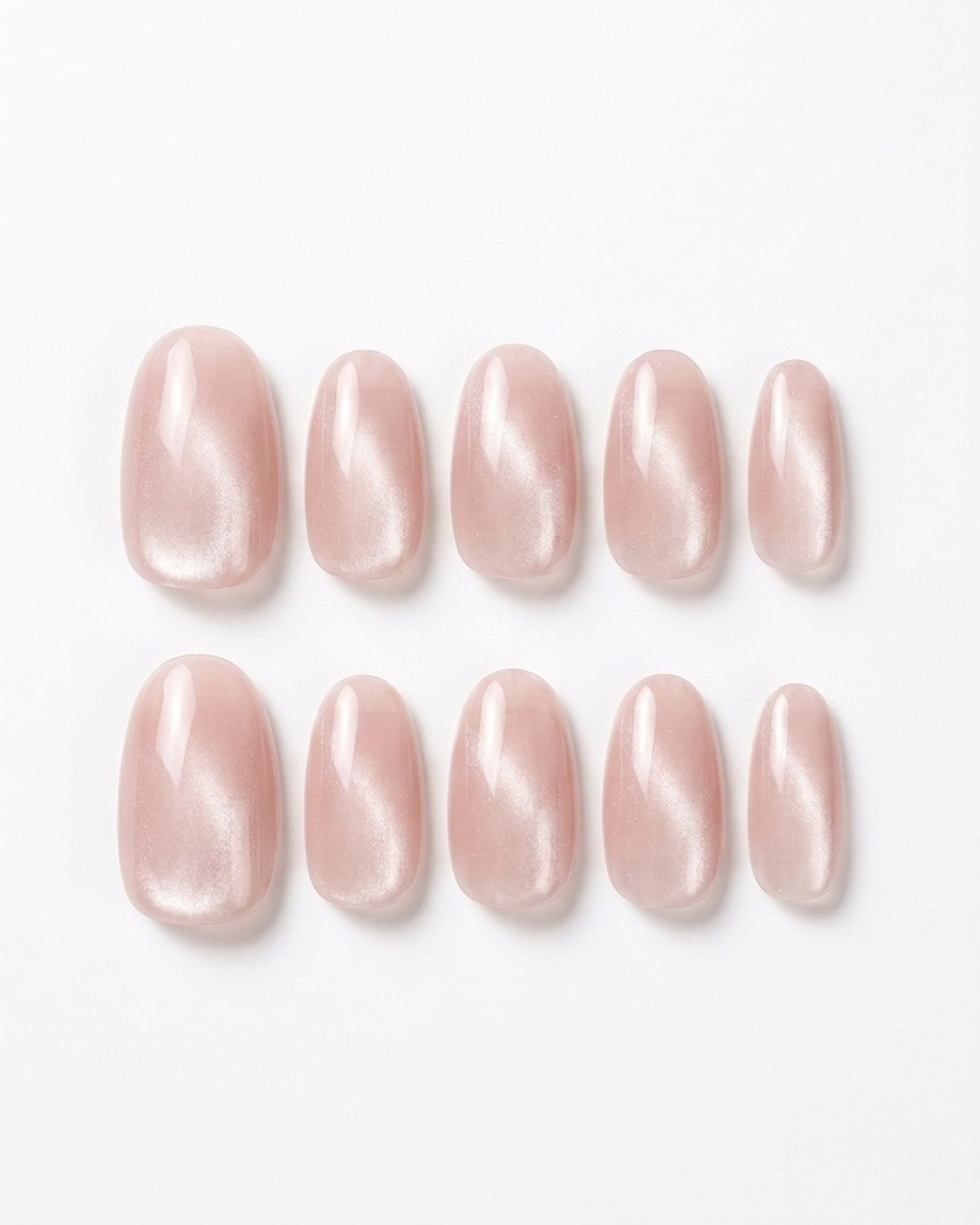 Blush pink, cat-eye, press-on nails, short oval, soft gel, reusable