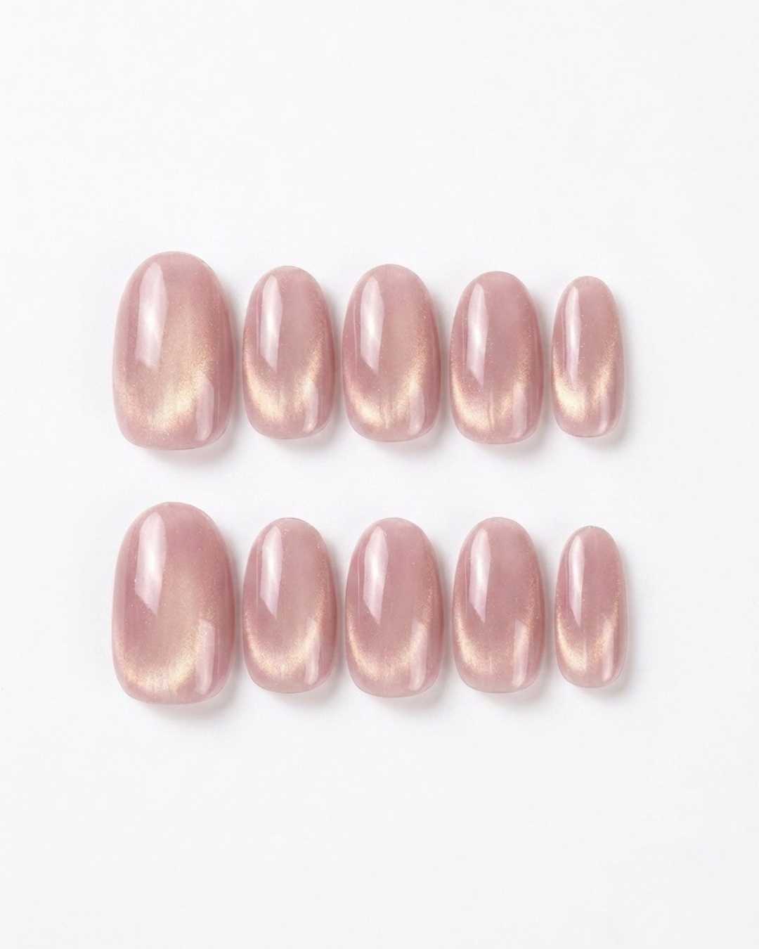 Rose gold, cat-eye, press-on nails, short oval, soft gel, reusable