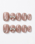 Mauve nude, cat-eye, press-on nails, short oval, soft gel, reusable, 3D