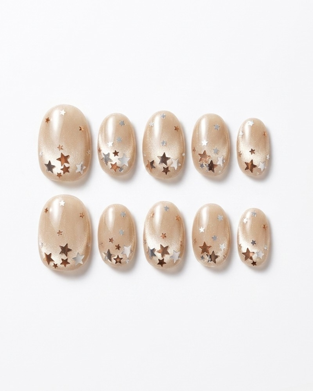 Champagne gold, cat-eye, press-on nails, short squoval, soft gel, reusable