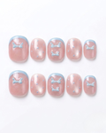 Cat-eye, press-on nails, short round, soft gel, reusable, 3D