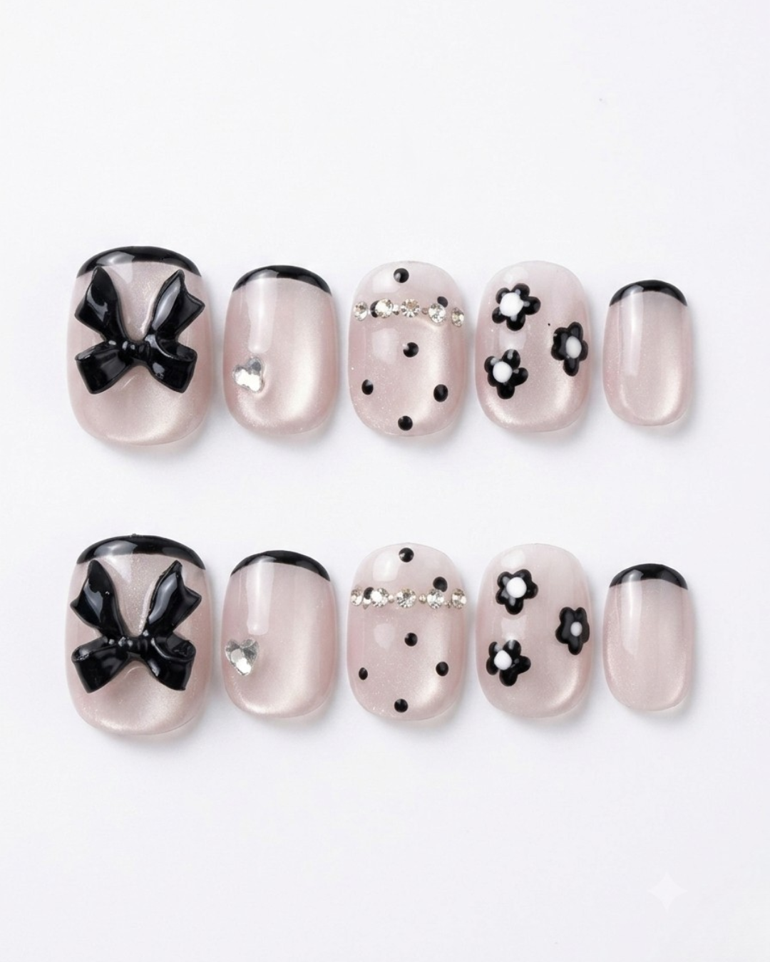Cat-eye, press-on nails, short round, soft gel, reusable, 3D