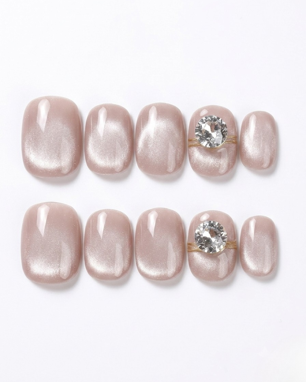Dusty rose mauve, cat-eye, press-on nails, short round, soft gel, reusable, 3D