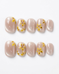Silver champagne, cat-eye, press-on nails, short round, soft gel, reusable, 3D