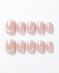 Blush pink, cat-eye, press-on nails, short round, soft gel, reusable, 3D