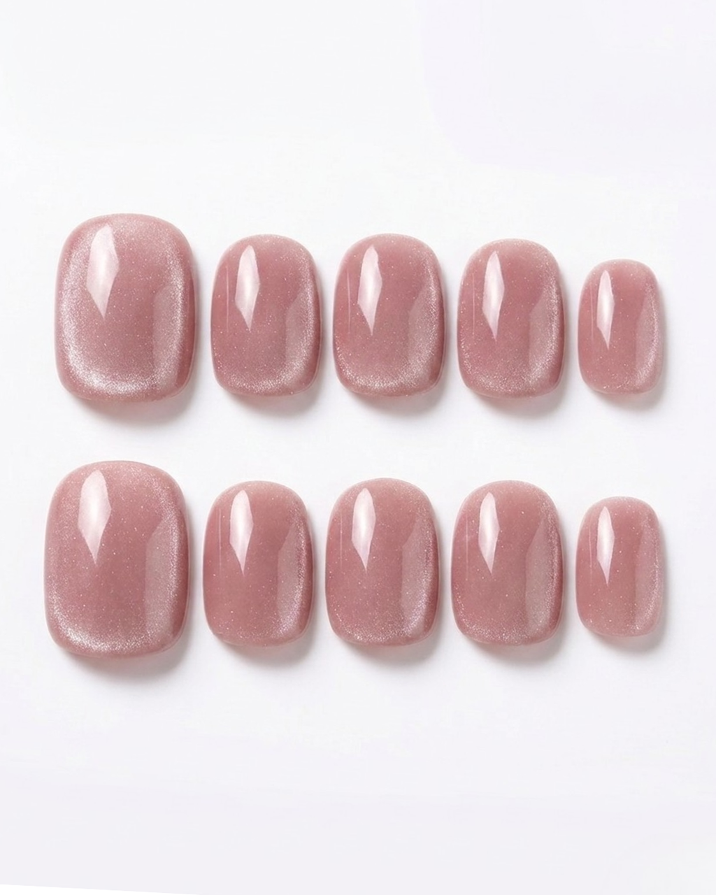 Dusty rose, cat-eye, press-on nails, short round, soft gel, reusable