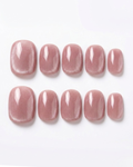 Dusty rose, cat-eye, press-on nails, short round, soft gel, reusable