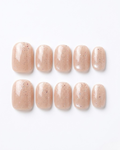 Peach nude, french, cat-eye, press-on nails, short round, soft gel, reusable