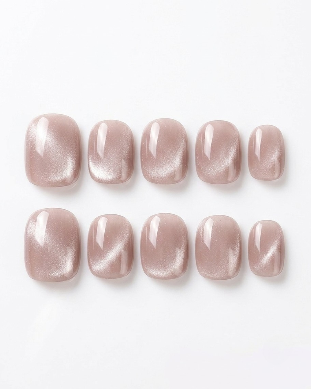 Nude taupe, cat-eye, press-on nails, short round, soft gel, reusable