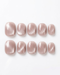 Nude taupe, cat-eye, press-on nails, short round, soft gel, reusable