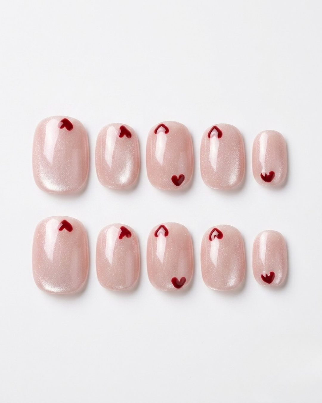 Pale pink, cat-eye, press-on nails, short round, soft gel, reusable