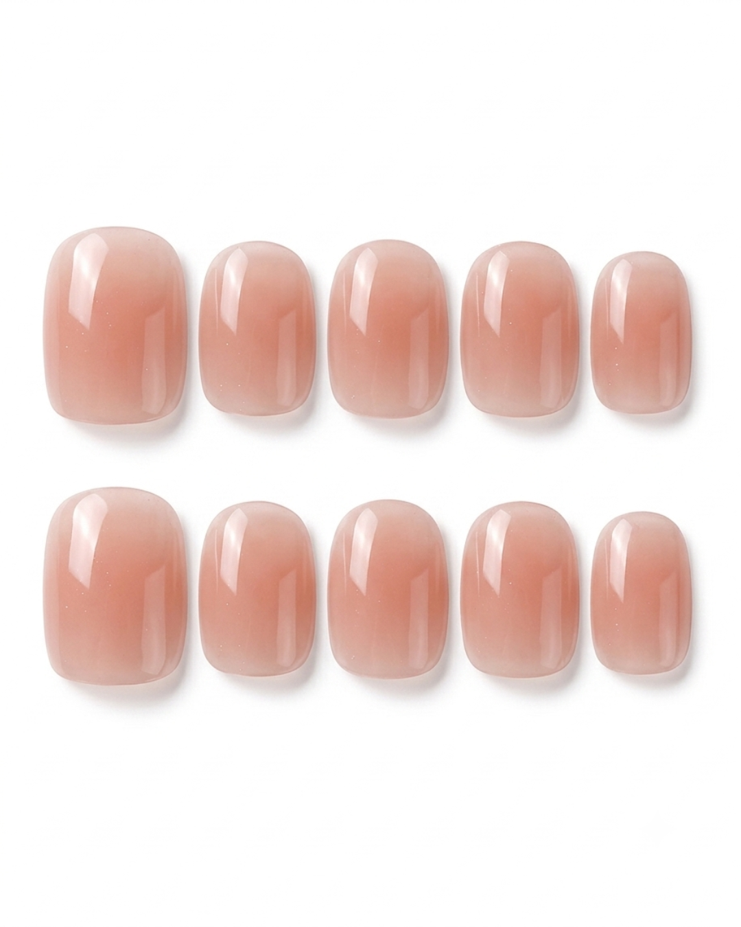 Soft peach, cat-eye, press-on nails, short round, soft gel, reusable