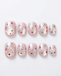 Champagne pink, cat-eye, press-on nails, short round, soft gel, reusable