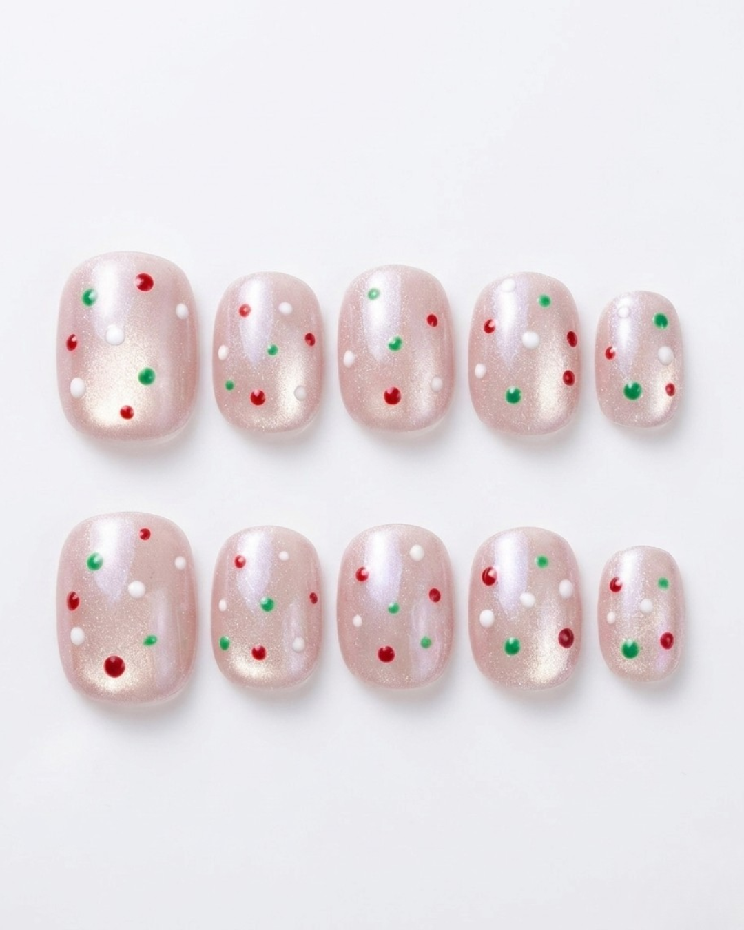 Champagne pink, cat-eye, press-on nails, short round, soft gel, reusable