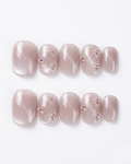Soft mauve, cat-eye, press-on nails, short round, soft gel, reusable