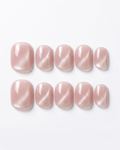 Dusty pink, cat-eye, press-on nails, short round, soft gel, reusable