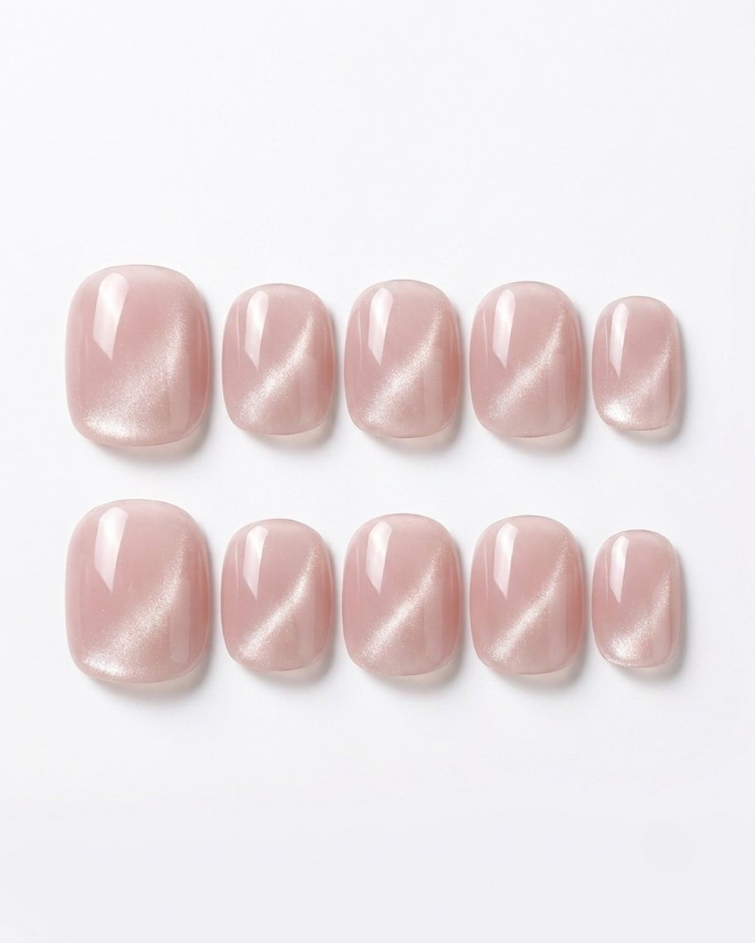 Dusty pink, cat-eye, press-on nails, short round, soft gel, reusable