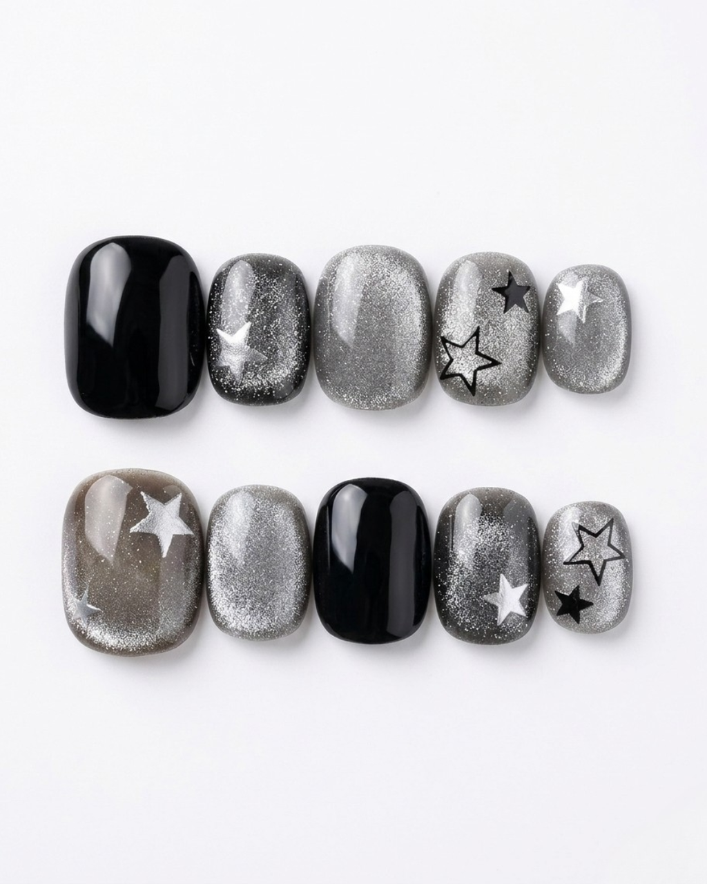 Cat-eye, press-on nails, short round, soft gel, reusable