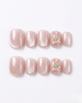 Dusty rose velvet, cat-eye, press-on nails, short round, soft gel, reusable, 3D